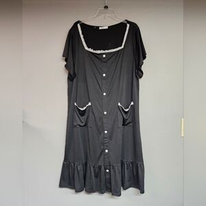 Women's 3x Black Nightgown with White Lace Trim